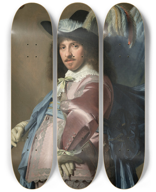 Triptych art skateboard deck of Johannes Cornelisz Verspronck Andries Stilte As A Standard Bearer by Johannes Cornelisz Verspronck (1600-1662)