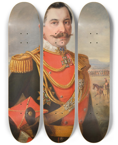 Triptych art skateboard deck of Carl Martin Ebersberg Portrt Karl Reichsfreiherr Von Simbschen by Carl Martin Ebersberg (1818-1880)