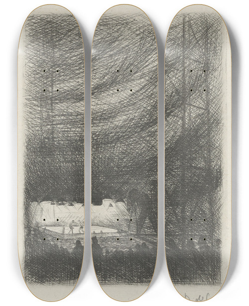 Triptych art skateboard deck of Andr Dunoyer De Segonzac Tableau De La Boxe Illustr De 29 Gravures Leauforte Pl 33 by Andre Dunoyer De Segonzac (1884-1974)