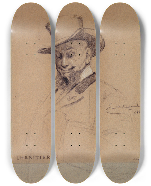 Triptych art skateboard deck of Mileantoine Bayard Portrait De Lhritier Acteur Du Palais Royal_1 by mile-Antoine Bayard (1837-1891)