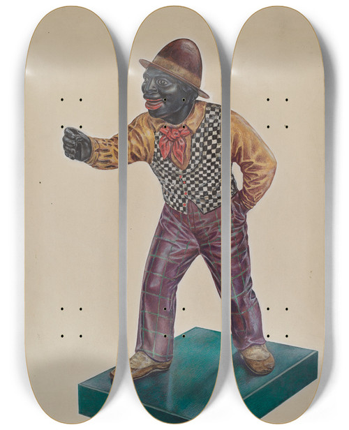 Triptych art skateboard deck of David Ramage Cast Iron Hitching Post by David Ramage