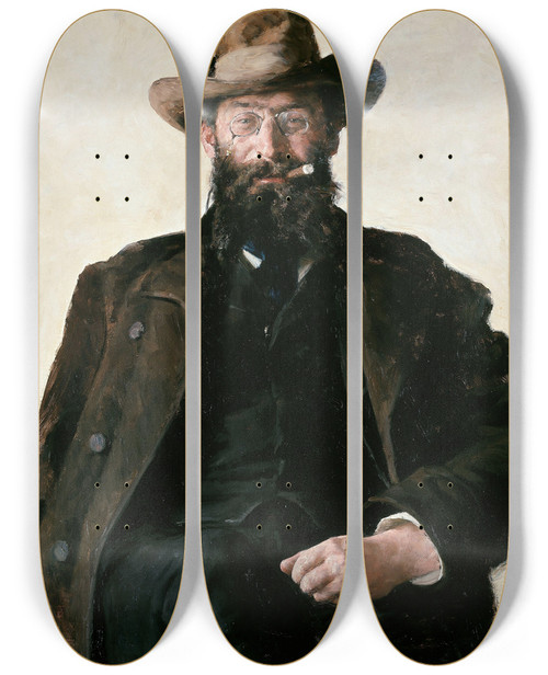 Triptych art skateboard deck of Erik Werenskiold Portrait Of Professor Amund Helland by Erik Werenskiold (1855-1938)