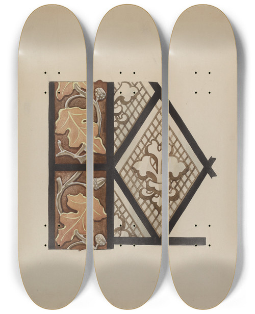 Triptych art skateboard deck of James Mclellan Painted Glass Window by James Mclellan