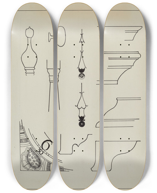 Triptych art skateboard deck of Ernest A Towers Jr Grandfather Clock_6 by Ernest A Towers Jr (20-)