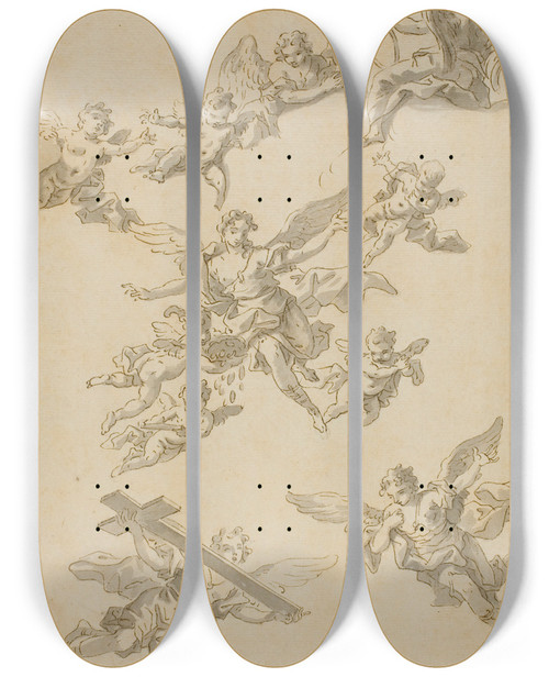 Triptych art skateboard deck of Daniel Gran Sketches Of Angels And Putti by Daniel Gran (1694-1694)