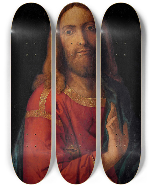 Triptych art skateboard deck of Bartolomeo Montagna Christ Blessing by Bartolomeo Montagna (1449-1523)