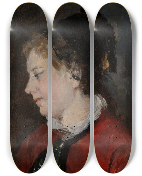 Triptych art skateboard deck of Mary Cassatt Portrait Of Madame Sisley by Mary Cassatt (1844-1926)