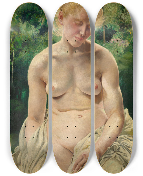 Triptych art skateboard deck of Lon Frdric Timidity by Frederic Leon (1856-1940)