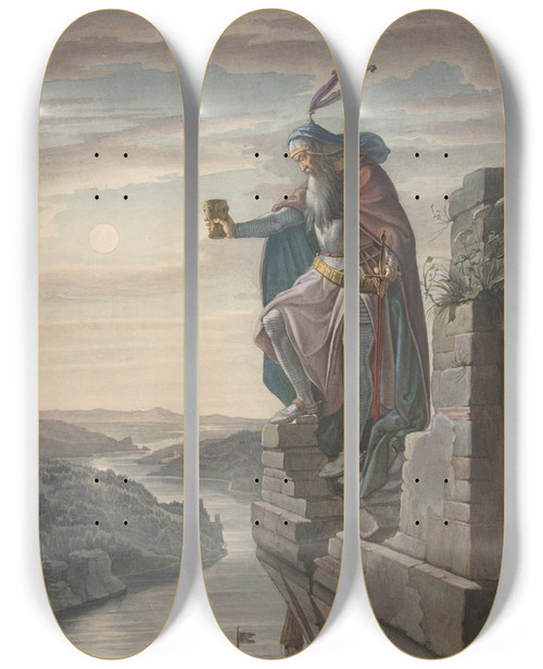 Triptych art skateboard deck of Leopold Schulz Illustration For Goethe by Leopold Schulz (1804-1873)