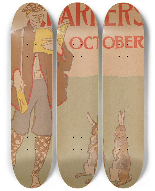 Triptych art skateboard deck of Edward Penfield Harpers October_6 by Edward Penfield (1866-1925)