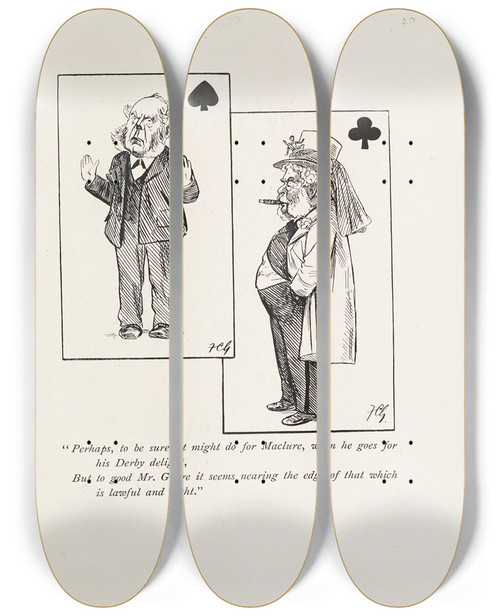Triptych art skateboard deck of Sir Wilfrid Lawson Cartoons In Rhyme And Line Pl27 by Sir Wilfrid Lawson (1829-1906)