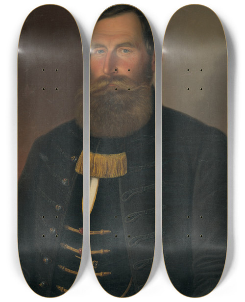 Triptych art skateboard deck of Peter Michal Boh Portrait Of A Man With A Chin And A Beard by Peter Michal Bohun (1822-1879)