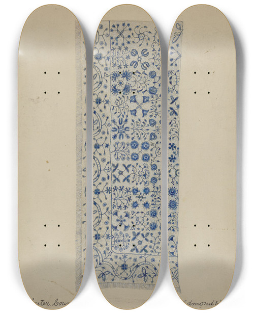 Triptych art skateboard deck of Edmond W Brown Wool Coverlet by Edmond W Brown