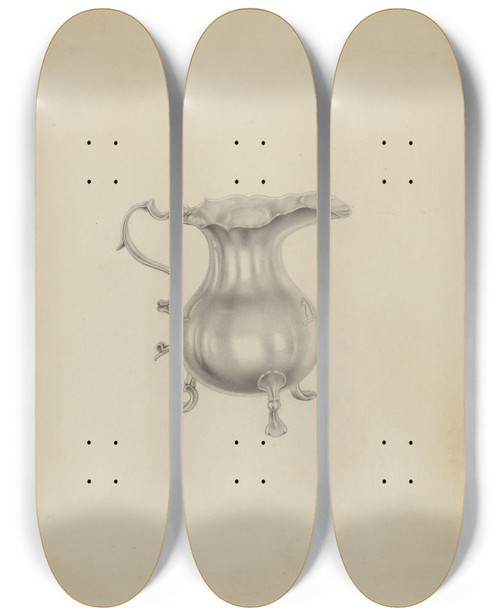 Triptych art skateboard deck of Dorothy Dwin Silver Pitcher by Dorothy Dwin