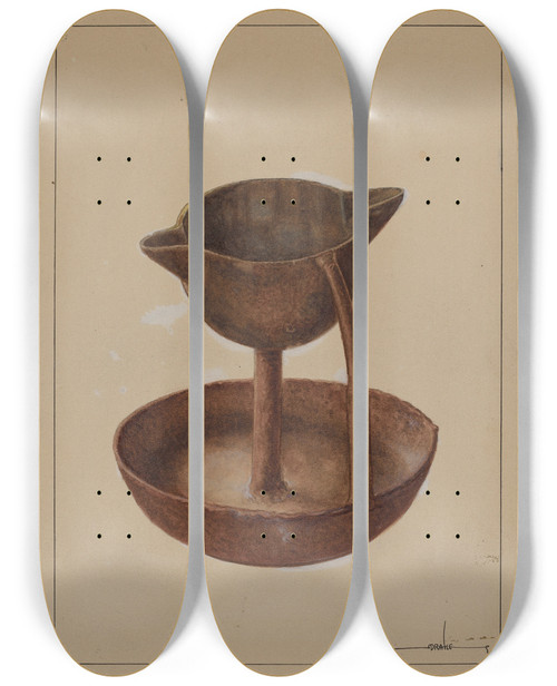 Triptych art skateboard deck of James Drake Iron Grease Lamp by James Drake