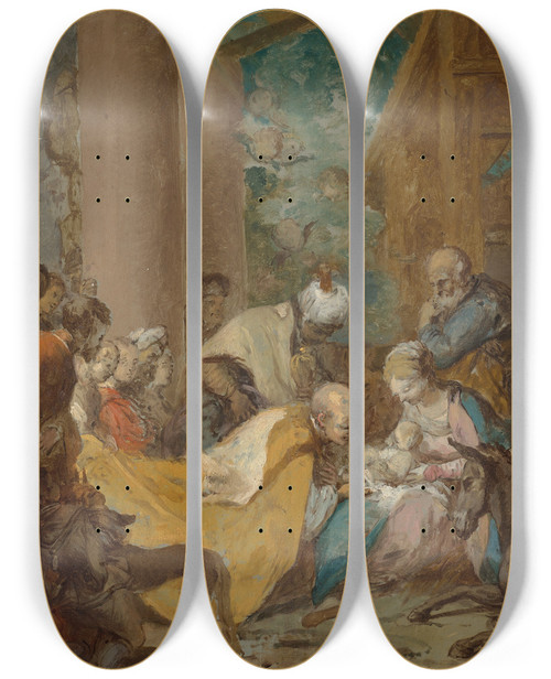 Triptych art skateboard deck of Nicolas Vleughels The Adoration Of The Magi by Nicolas Vleughels (1668-1737)