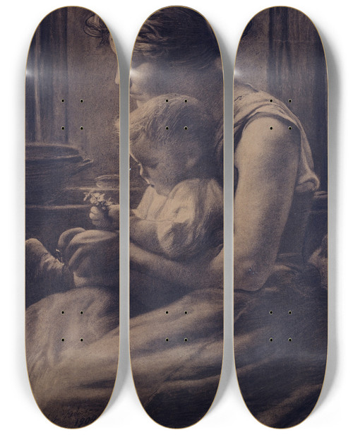 Triptych art skateboard deck of Lon Frdric Toilette Du Matin by Frederic Leon (1856-1940)