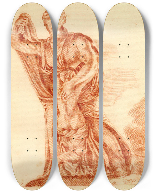 Triptych art skateboard deck of Cornelis Pronk Beeld Van Niobe En Een Van Haar Kinderen by Cornelis Pronk (1691-1759)