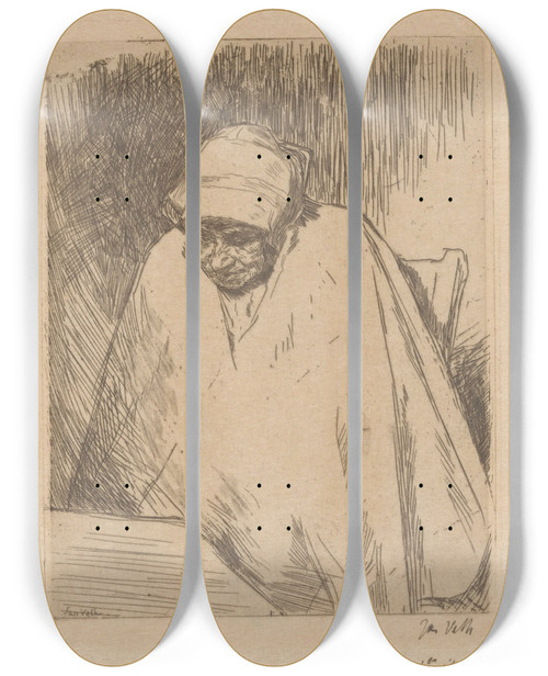 Triptych art skateboard deck of Jan Veth Malle Teun by Jan Veth (1864-1925)