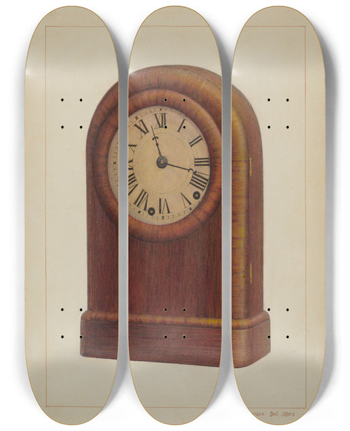Triptych art skateboard deck of James M Lawson Shelf Clock Or Mantel Clock by James M Lawson