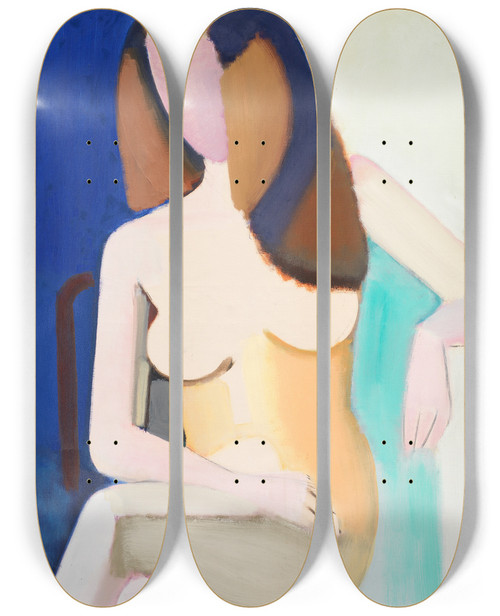 Triptych art skateboard deck of Vilhelm Lundstrm Seated Female Nude_2 by Vilhelm Lundstrom (1893-1950)