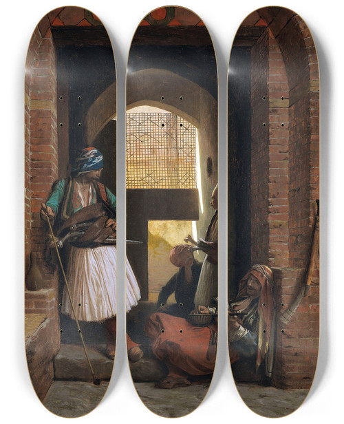 Triptych art skateboard deck of Jeanlon Grme Corps De Garde Darnautes Au Caire by Jean-Lon Grme (1824-1904)