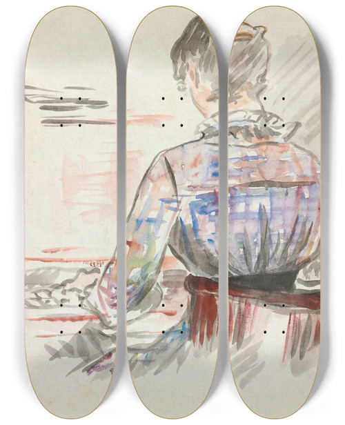 Triptych art skateboard deck of Douard Manet Femme Au Piano by douard Manet (1832-1883)