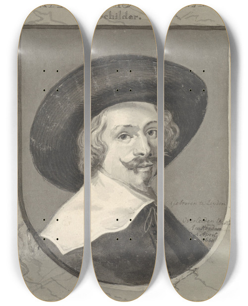 Triptych art skateboard deck of Gerard Van Nijmegen Portret Van Frans Gijsels by Gerard Van Nijmegen (1735-1808)