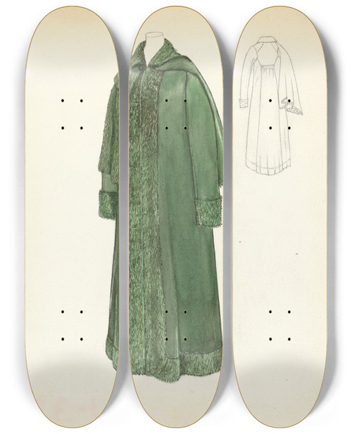 Triptych art skateboard deck of Margaret Concha Womans Coat_2 by Margaret Concha