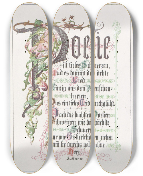 Triptych art skateboard deck of Alwine Schroedter In Freude Und Leid Pl13 by Alwine Schroedter (1820-1892)