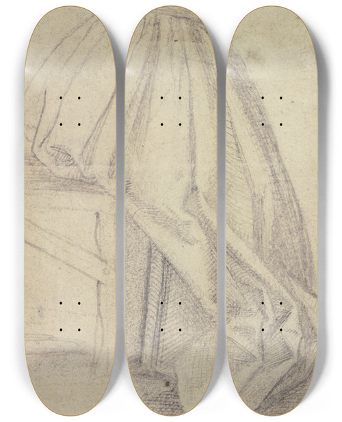 Triptych art skateboard deck of Hans Brosamer Rock Einer Frau Die Auf Einem Schemel Sitzt by Hans Brosamer (1495-1554)