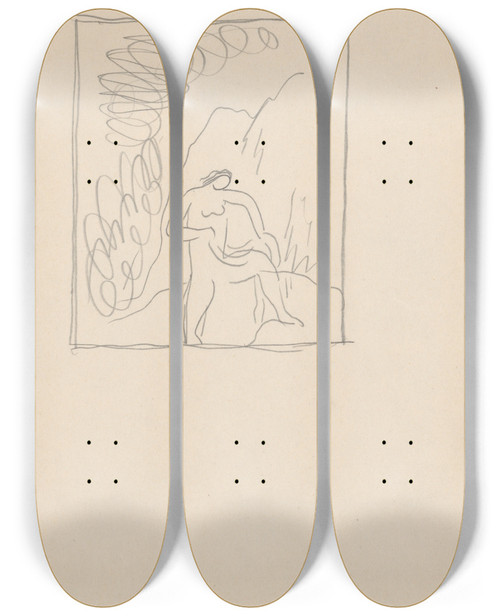 Triptych art skateboard deck of Mikul Galanda Sketchbook_51 by Mikulas Galanda (1895-1938)