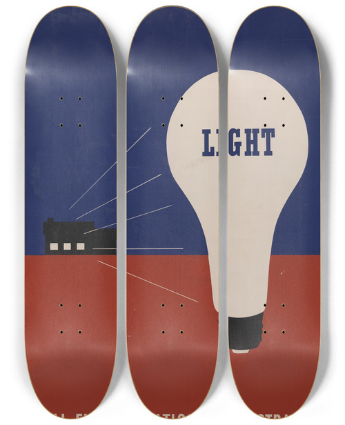 Triptych art skateboard deck of Lester Beall Light Rural Electrification Administration by Lester Beall (1903-1969)