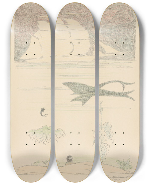 Triptych art skateboard deck of Lon Spilliaert Les Serres Chaudes 8 by Leon Spilliaert (1881-1946)