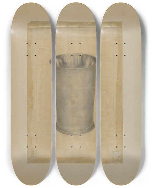 Triptych art skateboard deck of Harry Goodman Pewter Beaker by Harry Goodman