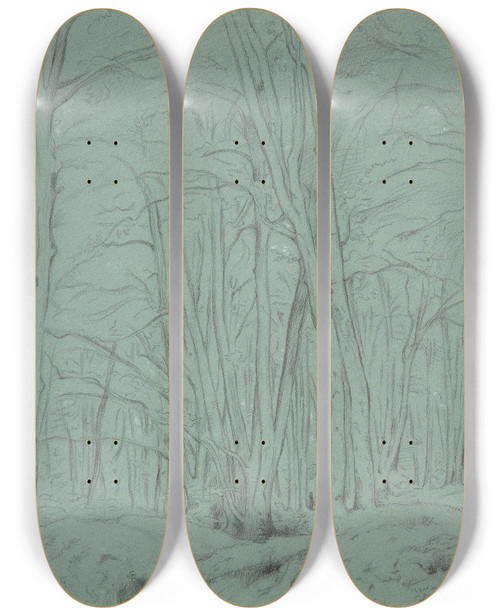 Triptych art skateboard deck of Jeanpaul Flandrin Forest View Near Fontainebleau by Jean Paul Flandrin (1811-1902)
