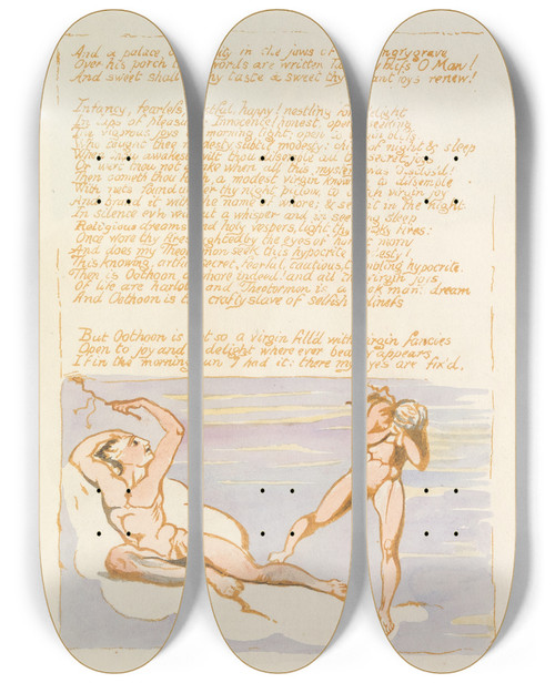 Triptych art skateboard deck of William Blake Visions Of The Daughters Of Albion Pl 08 by William Blake (1757-1827)
