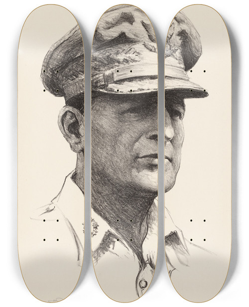 Triptych art skateboard deck of Samuel Johnson Woolf Douglas Macarthur_1 by Samuel Johnson Woolf (1880-1948)