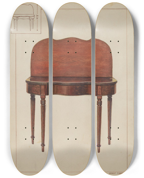 Triptych art skateboard deck of Ernest A Towers Jr Sheraton Wall Table by Ernest A Towers Jr (20-)