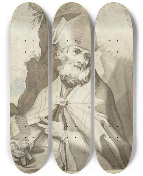 Triptych art skateboard deck of Gerard Ter Borch De Heilige Severus After Abraham Bloemaert by Gerard Ter Borch (1617-1681)
