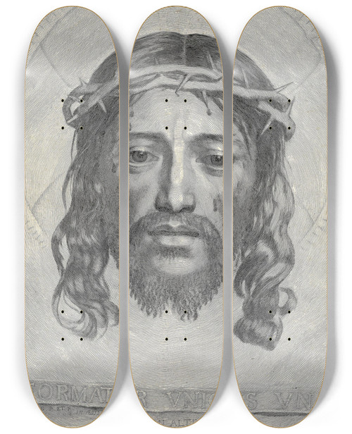 Triptych art skateboard deck of Claude Mellan The Sudarium Of Saint Veronica by Claude Mellan (1598-1688)