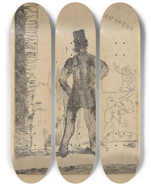 Triptych art skateboard deck of James Ensor De Pisser by James Ensor (1860-1949)