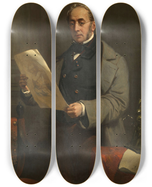 Triptych art skateboard deck of Nicolaas Pieneman Portrait Of Jacob De Vos Jacobszoon 18031878 Amsterdam Art Collector And Owner Of The Historical Gallery De Vos by Nicolaas Pieneman (1809-1860)