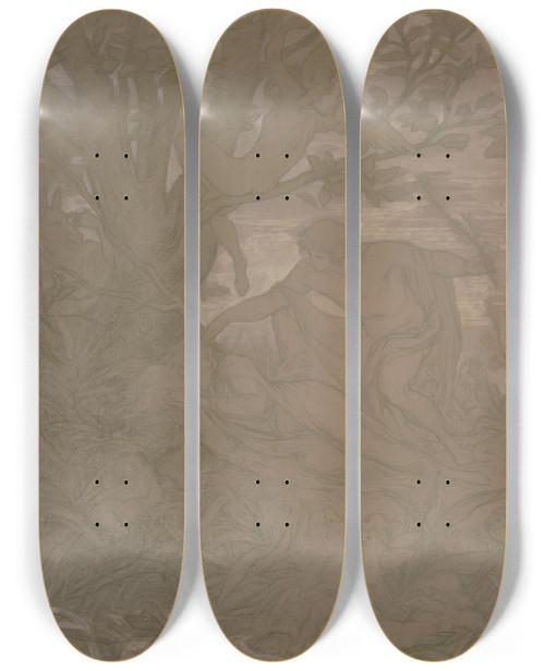 Triptych art skateboard deck of Victor Mller Oberon Befreit Titania Im Beisein Des In Einen Esel Verwandelten Nick Bottom Von Der Wirkung Des Liebesnektars by Victor Muller (1829-1871)