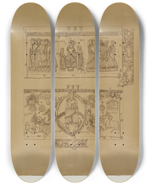 Triptych art skateboard deck of Fedor Grigoryevich Solntsev Korsunskiia Vrata Izobrazhenie 3 by Fedor Grigoryevich Solntsev (1801-1892)