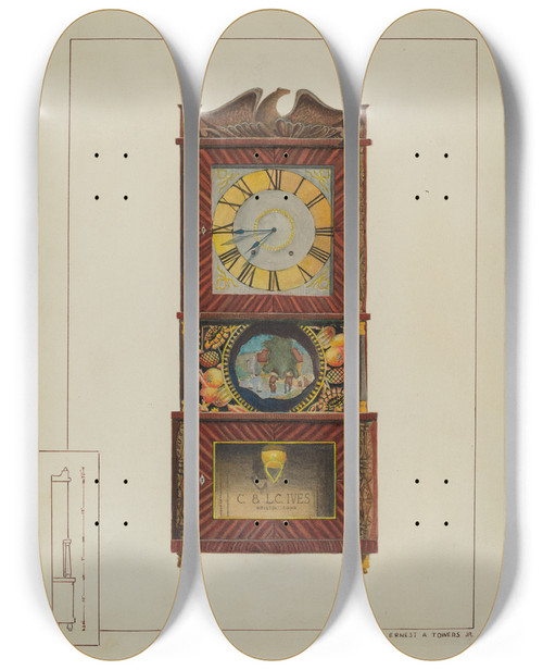 Triptych art skateboard deck of Ernest A Towers Jr Mantle Clock by Ernest A Towers Jr (20-)