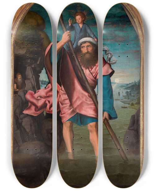 Triptych art skateboard deck of Quentin Massys Saint Christopher by Quentin Massys (1466-1530)