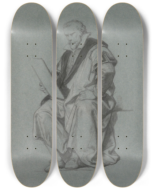 Triptych art skateboard deck of Nicaise De Keyser The Architect Wenzel Coebergher by Nicaise De Keyser (1813-1887)