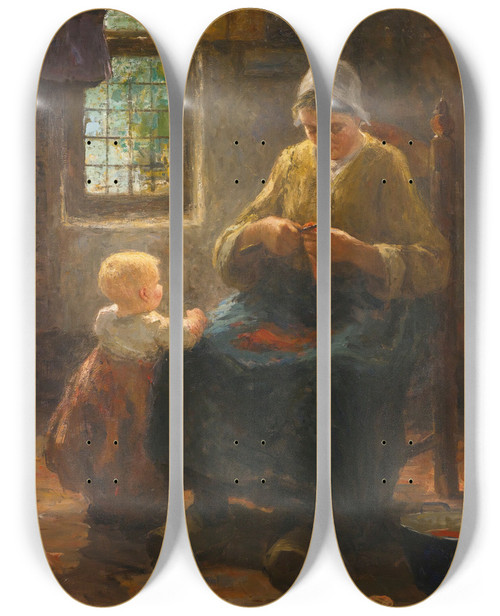 Triptych art skateboard deck of Evert Pieters Sunlight And Shadow by Evert Pieters (1856-1932)