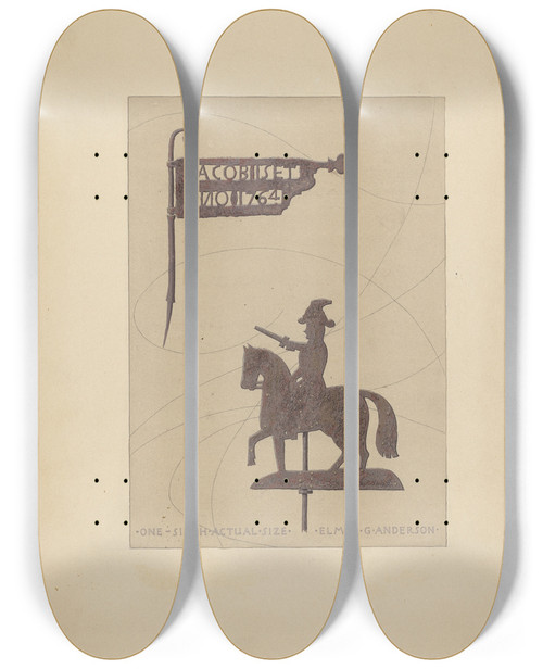 Triptych art skateboard deck of Elmer G Anderson Two Weather Vanes by Elmer G Anderson